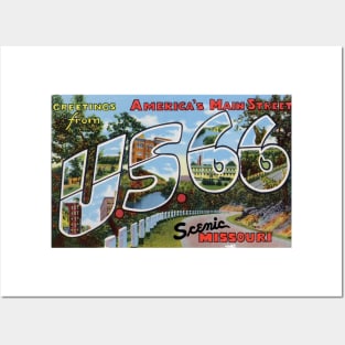 Greetings from the US Route 66 in Scenic Missouri - Vintage Large Letter Postcard Posters and Art